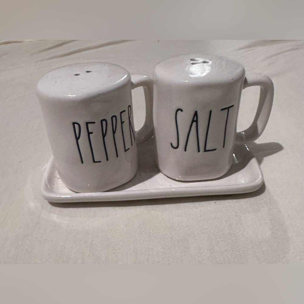 Rae Dunn White Salt and Pepper Shaker Set with Tray